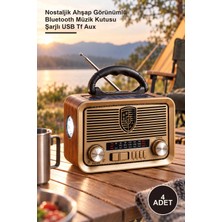 Yenilig 4 Adet Solar Panelli LED Fenerli Fm Radyo – Nostaljik Ahşap Görünümlü Bluetooth Müzik Kutusu Şarjlı USB Tf Aux