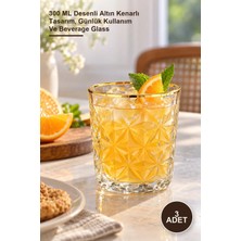 Yenilig 3 Adet Kristal Meşrubat Bardağı – 300 ml Desenli Altın Kenarlı Tasarım, Günlük Kullanım ve Beverage Glass