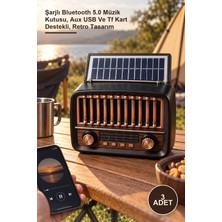 Yenilig 3 Adet Solar Panelli Nostaljik Fm Radyo – Şarjlı Bluetooth 5.0 Müzik Kutusu, Aux USB ve Tf Kart Destekli, Retro Tasarım