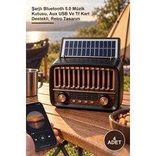 Yenilig 4 Adet Solar Panelli Nostaljik Fm Radyo – Şarjlı Bluetooth 5.0 Müzik Kutusu, Aux USB ve Tf Kart Destekli, Retro Tasarım