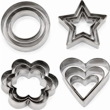 Str Store 12 Parça Paslanmaz Çelik Kurabiye Kalıp Seti, Kalp Yıldız Çiçek Daire Şekilli Hamur ve Kurabiye Kesme Kalıpları, Pasta ve Kurabiye Yapımı Için Metal Kalıp Seti