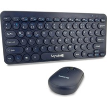 Str Store Bluetooth Klavye Mouse Set Yuvarlak Tuşlu Ev ve Ofis Kullanımına Uygun Türkçe Q Taşınabilir Kablosuz Klavye Lacivert Renk SW-500