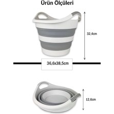 Str Store 14 Litre Yuvarlak Katlanabilir Akordiyon Çamaşır Selesi Istiflenebilir Kova Çift Kulplu Katlanır Çamaşır Sepeti Çok Amaçlı Plastik Kova
