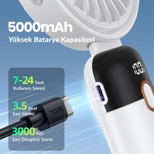 Str Store K70 Taşınabilir Şarjlı El Vantilatörü 2400MAH 360° Döner Başlıklı Standlı Dijital Ekranlı Soğutucu Fan Beyaz