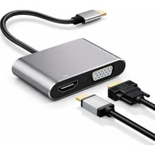Str Store Usb-C Görüntü Dönüştürücü Adaptör 4K HDMI + VGA Çıkışlı Type-C To HDMI VGA Hub Laptop Tablet Telefon Ekran Yansıtma Monitör Tv Projeksiyon Bağlantı Aparatı Plug & Play | NRT-22100