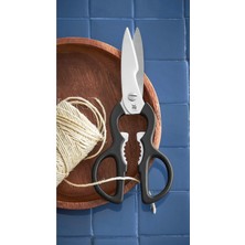 Str Store 21 cm Mutfak Makası, Tırtıklı Ağız, Paslanmaz Çelik, Plastik Sap, Şişe Açacaklı Çok Amaçlı Makas