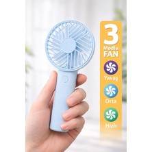 Str Store Standlı 3 Mod Şarjlı El Fanı 3 Kademe Seyahat Masaüstü Vantilatör Taşınabilir Mini Fan Mavi F137