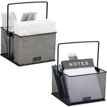 Str Store Network Collection Mutfak Eşyaları Veya Aksesuar Kutusu, Saplı, Tezgah Veya Çalışma Masası Düzenleyici, Metal Izgara, 2 Adet, 25,4 cm U x 17,8 cm G x 12,1 cm Y, Siyah