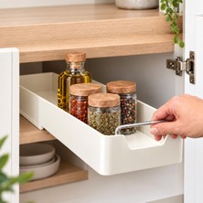Str Store Dolap Içi Raylı Organizer Çekmece 34 x 13,5 x 6,5 Cm, Çekilebilir Plastik Dolap Düzenleyici, Mutfak Banyo Dolap Içi Organizer, Raylı Saklama Sepeti (Küçük)