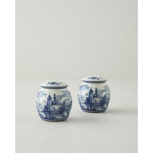 English Home Preston Stoneware 2'li Tuzluk - Biberlik 13,5X7X7 cm Lacivert