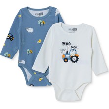 Hellobaby Erkek Bebek 2li Body Taşıtlar Baskılı Çıtçıtlı Zarf Yaka Long Sleeve