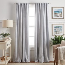 Toyigoo Ticking Çizgili Karartma Astarlı Çubuk Cebi/arka Sekme Pencere Perdesi Panel Çifti, 241 Cm, Beyaz/indigo, 213 cm