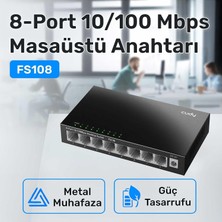 Toyigoo FS108 8port 10/100MBPS Duvar Montajlı Metal Masaüstü Switch