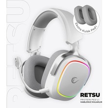 Toyigoo Retsu Kablosuz Oyuncu Kulaklığı, 2.4g + Bluetooth 5.3, 50 mm Sürücü, Rgb Aydınlatma, Mikrofonlu, Protein Deri ve Kumaş Earpad, Pc/ps4/ps5/mobil (Beyaz/gri)