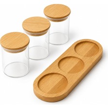 Toyigoo Bambu Standlı Yuvarlak 3’lü Cam Baharatlık Seti, 3 x 190 Ml, Bambu Kapaklı Baharat Kavanozları, Üç Yuvalı Tezgah Üstü Düzenleyici
