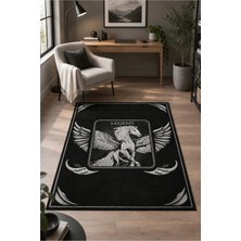 Rugs Modern Halı Sdtplus Vintage Hayvan Desenli Siyah, Kırık Beyaz ve Antrasit Ince Dokuma Taban Salon Halısı OZL327
