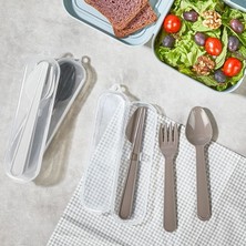 Toyigoo Plastik Çatal Kaşık Bıçak Seti Taşıma Kutulu Kamp Piknik Okul (Gri)