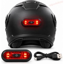 Alpotekno USB Şarjlı Kırmızı LED Kask Flaşörü – Motosiklet, Bisiklet ve Çanta İçin Uyarı Işığı – Açma Kapama Düğmeli