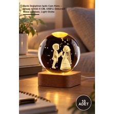 Yenilig 10 Adet Renk Değiştiren Işıklı Cam Küre – Ahşap Altlıklı 6 Cm, Usb'li Dekoratif Masa Lambası, Light Globe