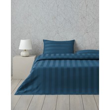 English Home Deluxe Çizgili Pamuk Saten Çift Kişilik Çarşaflı Nevresim Takımı 200X220 cm Lacivert