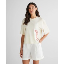 Gant Kadın Beyaz Bisiklet Yaka Renk Bloklu T-Shirt