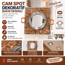 Efesays Kare Bakır Desenli Cam Spot Kasası 6,5 cm Delik Çapı 9x9 cm Dekoratif Sıva Altı Boş Spot