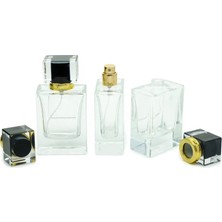 Parfüm Şişesi 50 ml 2 Adet (APARAT İLE KAPATILIR) Damla Etiketli Kare Şişe Kolay Kapama
