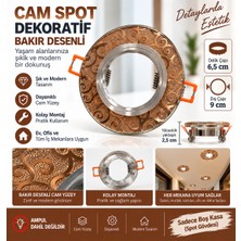 Efesays Bakır Desenli Cam Spot Kasası 6,5 cm Delik Çapı 9 cm Dış Çap Dekoratif Sıva Altı Boş Spot