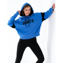 Moda Motley 724512_Kadın Kapüşonlu Oversize Sweatshirt - Parmak Yırtmaçlı, Kolej Stili
