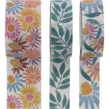 Çiçek Desenli Washi Tape - Dekoratif Kağıt Bant 3'lü Set