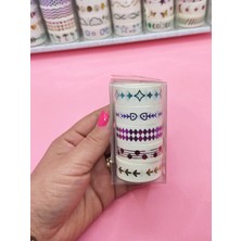 Renkli Yaldızlı Vintage Washi Tape Bant Yapışkanlı Maskeleme Kağıdı 5 Lı - Işıltı