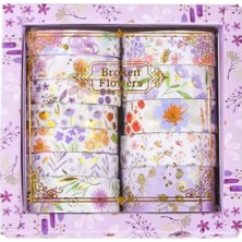 Mor Broken Flowers 10'lu Washi Tape Seti - Estetik Çiçek Desenli Dekoratif Kağıt Bant Seti