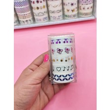 Renkli Yaldızlı Vintage Washi Tape Bant Yapışkanlı Maskeleme Kağıdı 5 Lı - Kiraz