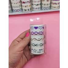 Renkli Yaldızlı Vintage Washi Tape Bant Yapışkanlı Maskeleme Kağıdı 5 Lı - Yıldız