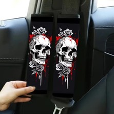 Red Skull Kuru Kafa Emniyet Kemeri Kılıfı - Oto Emniyet Kemeri Omuz Koruyucu - Araç Emniyet Kemeri Aksesuarı 2 Adet