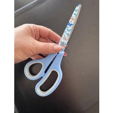 Makas Kelebek Desenli Mavi Makas Şık Ofis Ev Makas Büyük Boy 21 cm 1 Adet Çiçekli Makas