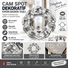 Efesays Krom Badem Taşlı Dekoratif Cam Spot Kasası 6,5 cm Delik Çapı 9,5 cm Dış Çap – Ampul Hariç