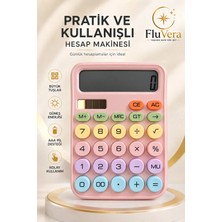Pastel Pembe Renkli Hesap Makinesi | Güneş Enerjili ve Pilli | Büyük Ekranlı Masaüstü Hesap Makinesi | Ofis Okul Ev Kullanım