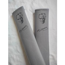 Atatürk Baskılı Siyah Baskı -Gri Araç Emniyet Koltuk Kemer Kılıfı & Ped 2 Adet Yumuşak Kumaş