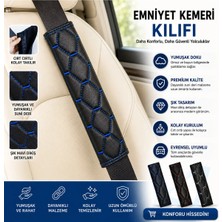Emniyet Kemeri Kılıfı 2'li Set Siyah Mavi Dikişli Yumuşak Suni Deri Boyun Omuz Destekli Konforlu Araç Kemer Pedi