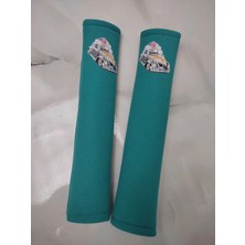 Vosvos Baskılı Turkuaz Araç Emniyet Koltuk Kemer Kılıfı & Ped 2 Adet (26CM)(VOLEUR Kumaş)