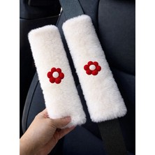 Oto Emniyet Kemer Pedi 2'li Set 26X6 cm Yumuşak Konfor Pedi Kırmızı Desenli