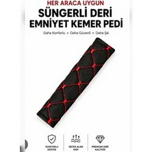 2 Adet Ortopedik Sungerli Suni Deri Kapitone Kırmızı Dikişli Emniyet Kemer Kılıfı Konforlu Emniyet Kemeri Kılıfı