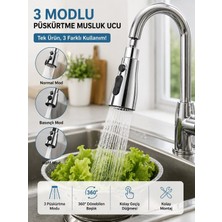 BURADABULDUN 3 Modlu Yağmurlama Püskürtme Musluk Ucu 360° Döner Başlık Krom