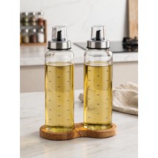 BURADABULDUN Ahşap Standlı Cam Yağdanlık Seti | Damlatmaz Kapak | 500 ml | 2’li Set