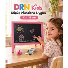 Drn Kids ve Eğitim Masal Pembesi Katlanabilir Masa Üstü Çift Taraflı Yazı Tahtası, Kalem, Silgi ve 15 Tebeşir Hediyesi