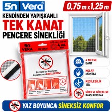 5N Vera Kendinden Yapışkanlı Tek Kanat Pencere Sinekliği 75X125 cm Yırtılmaya Dayanıklı Beyaz Tül