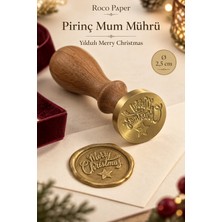 Yılbaşı Temalı Ahşap Pirinç Mum Mührü - 2.5 cm Çap, Yıldız Desenli Merry Christmas Baskılı Mühür