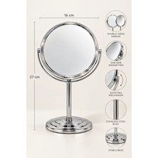 ChaCha Home Çift Taraflı Büyüteçli Masaüstü Makyaj Aynası Döner Metal Gümüş 27 x 16 cm Yuvarlak