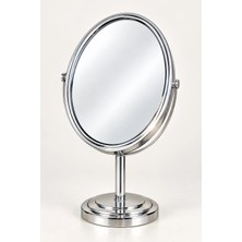 ChaCha Home Çift Taraflı Büyüteçli Masaüstü Makyaj Aynası Döner Metal Gümüş 27 x 16 cm Oval